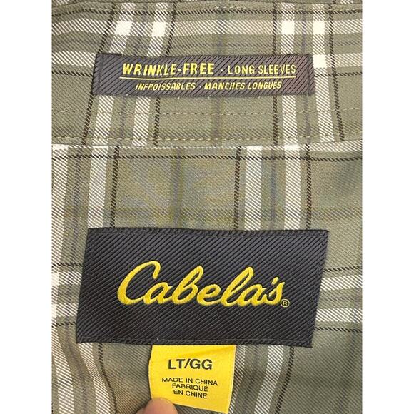 Cabelas Green Plaid Button Down Shirt Large Tall Wrinkle Free Performance - Picture 5 of 5